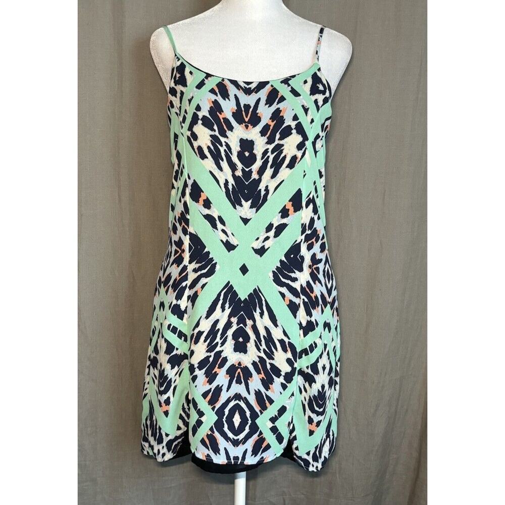 Glassons Slip Mini Dress Size 6 Y2k Turquoise Animal Graphic Print